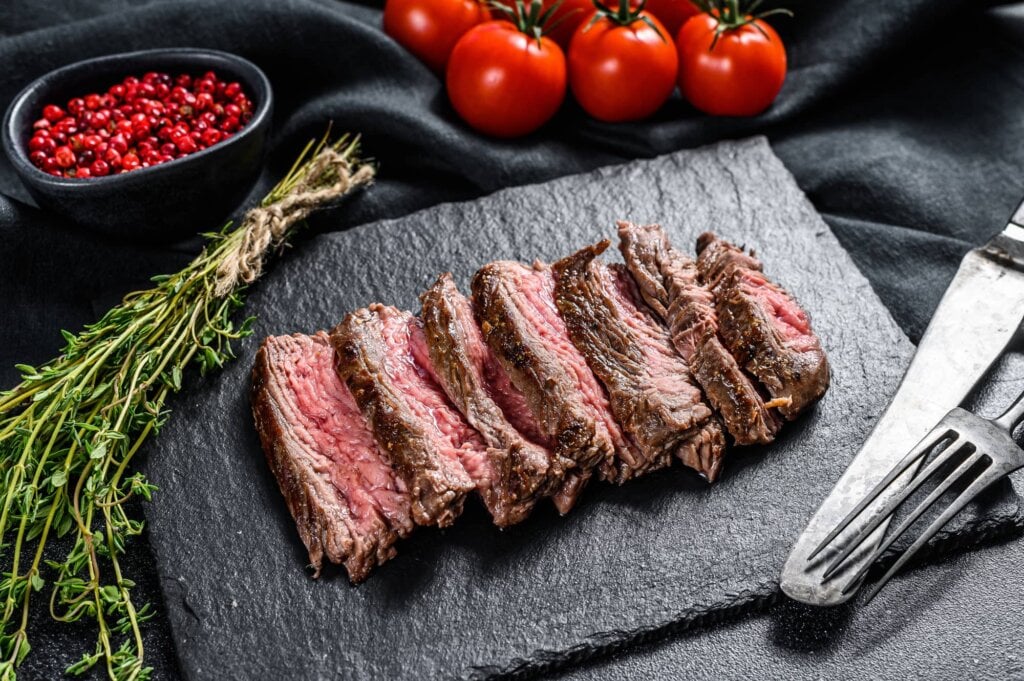flank steak on cutting board