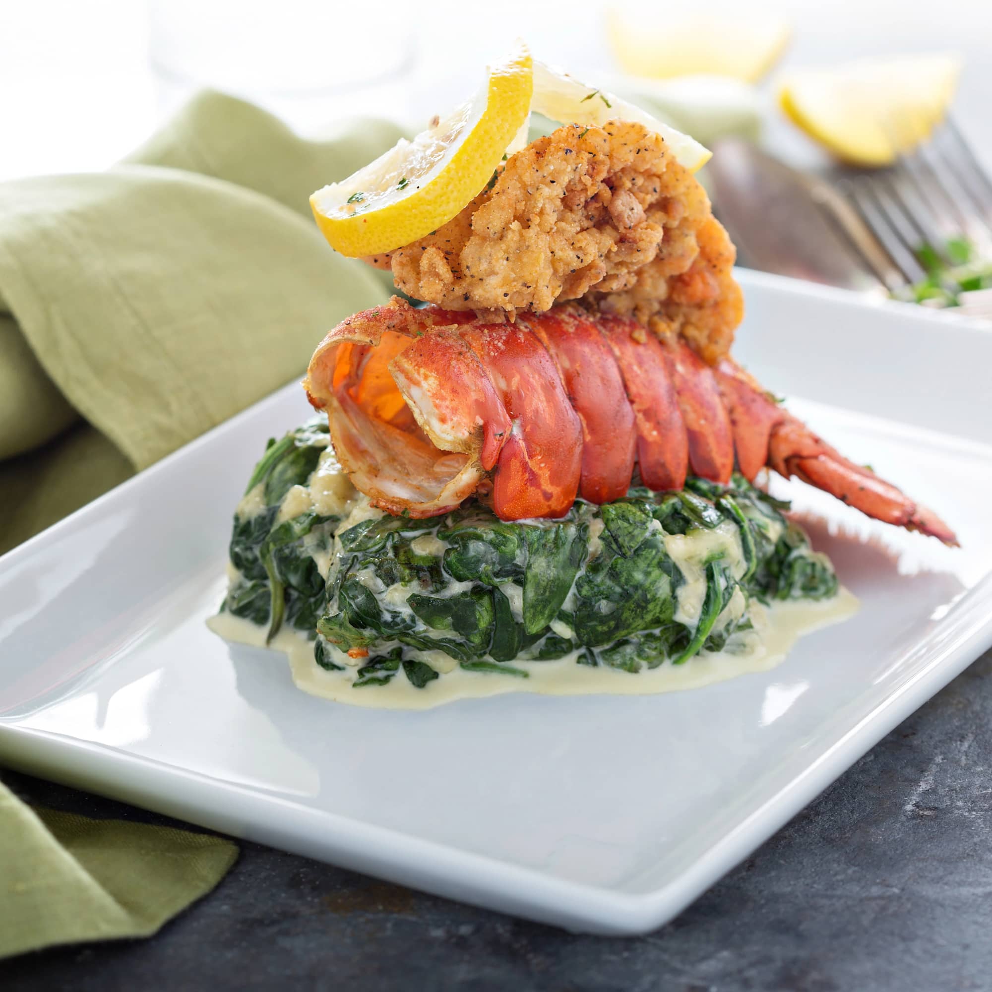 fried lobster tail with creamy sauce