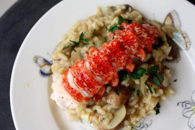 cooked lobster tail and rice