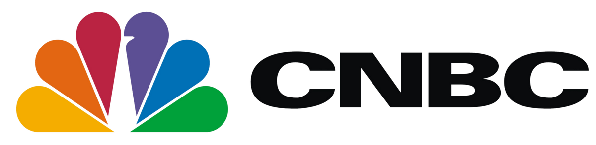 CNBC logo with colorful hexagonal design on a black background