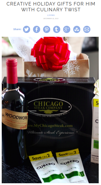 Chicago Steak Company package with wine and other items on a table