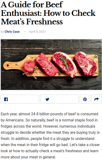Article about checking meat freshness with raw steaks on a cutting board.