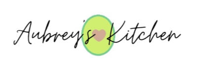 Logo for Aubrey's Kitchen with a heart symbol on a white background