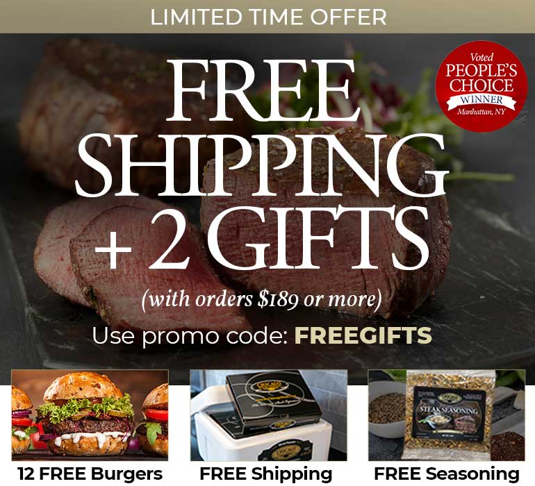 Shop our most popular gifts and get free shipping plus 4 Free Petite Ribeyes with your order of 189 or more.  Use code SANTA189