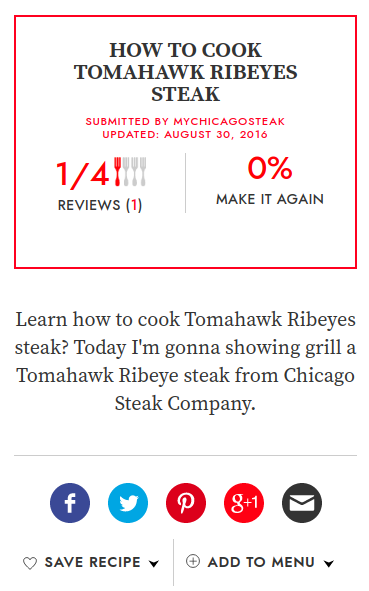 Screenshot of the article with title: How to Cook Tomahawk Ribeyes Steak