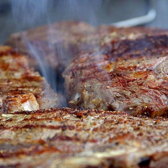 Smoked steaks cooked on a smoker