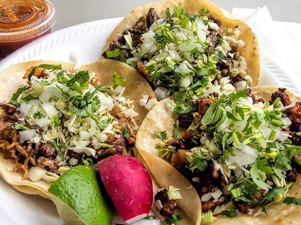 beef tacos with rice and lettuce