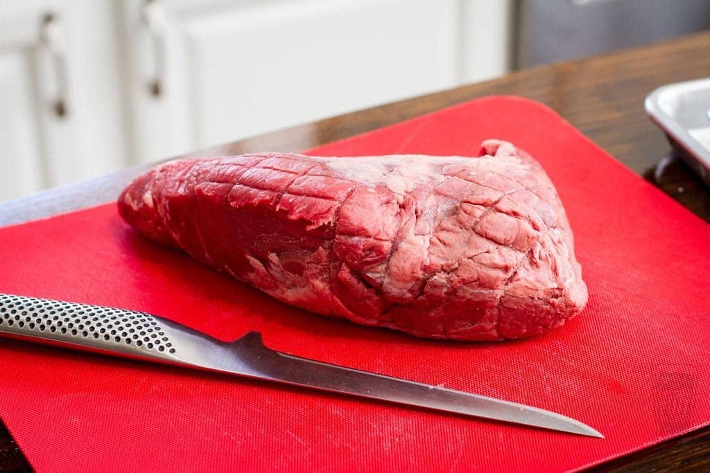 eye of round steak prepped and ready to cook