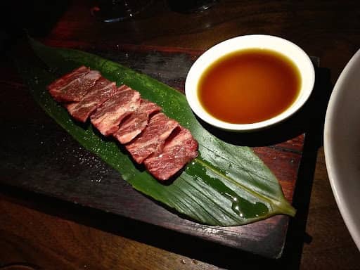 wagyu beef served with sauce