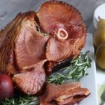 crock pot ham served with pears and fruit