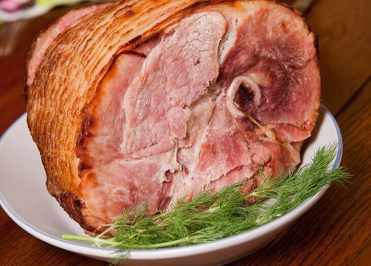 cooked ham sliced and ready to eat