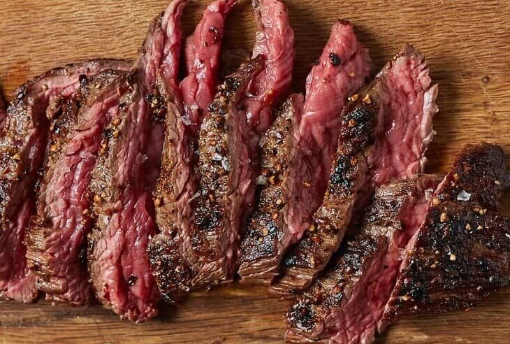 flank steak cooked and sliced