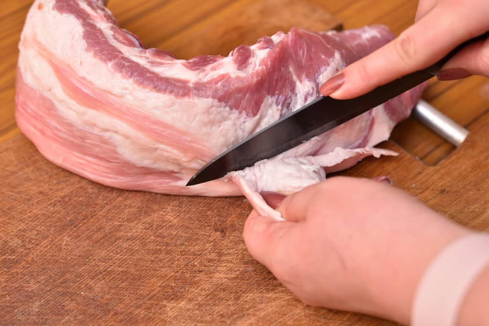 trimming pork fat