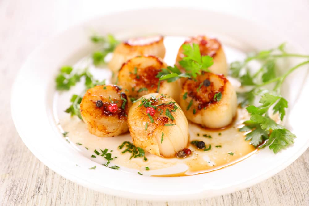 Poached scallops