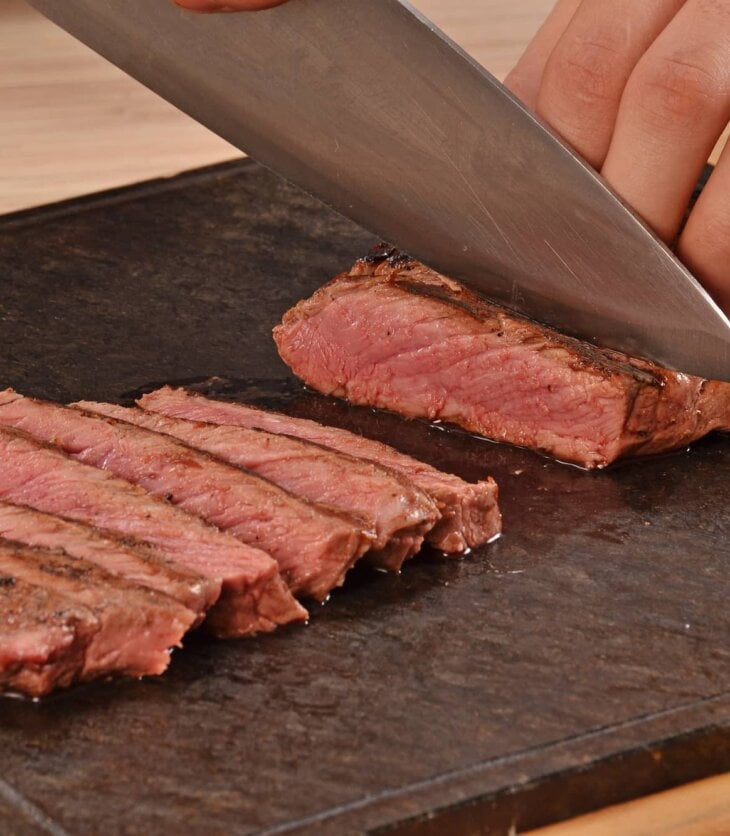 slicing london broil steak