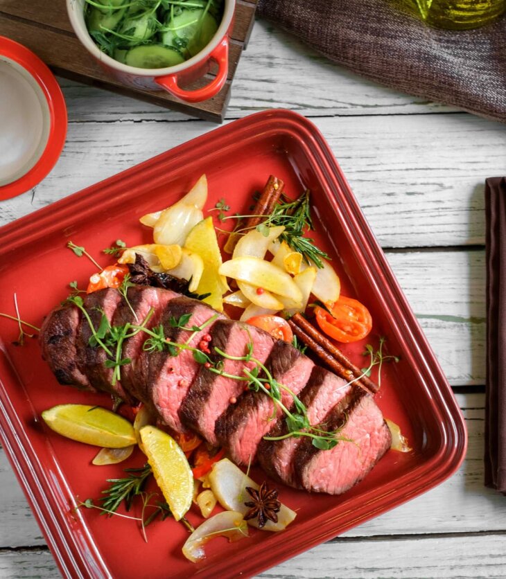 sheet pan sirloin steak with herb veggies
