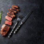 steak cooked on the blackstone griddle