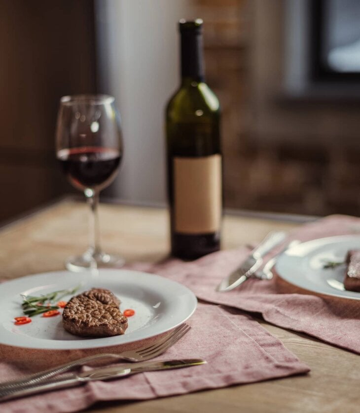 red wine and steaks