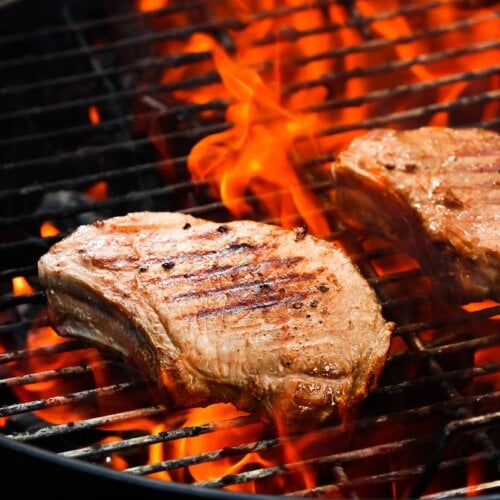 bbq steak on grill